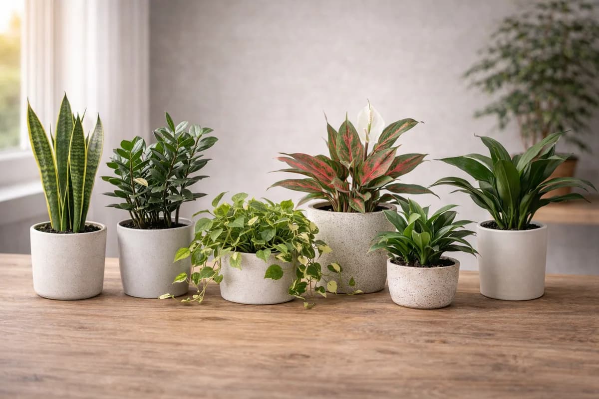 Lush green houseplants thriving in a dimly lit corner of a room