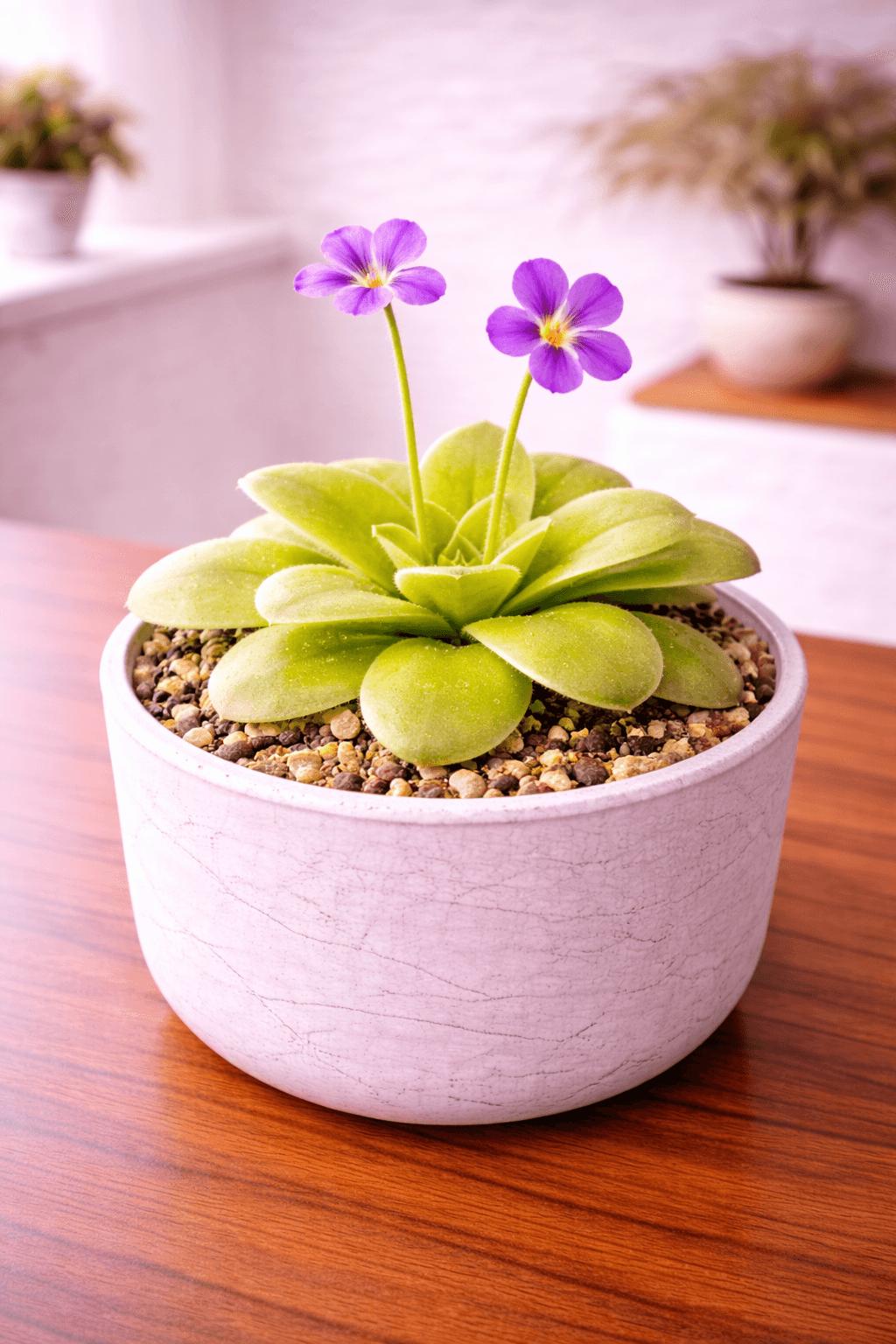 Butterwort carnivorous plant with glistening sticky leaves