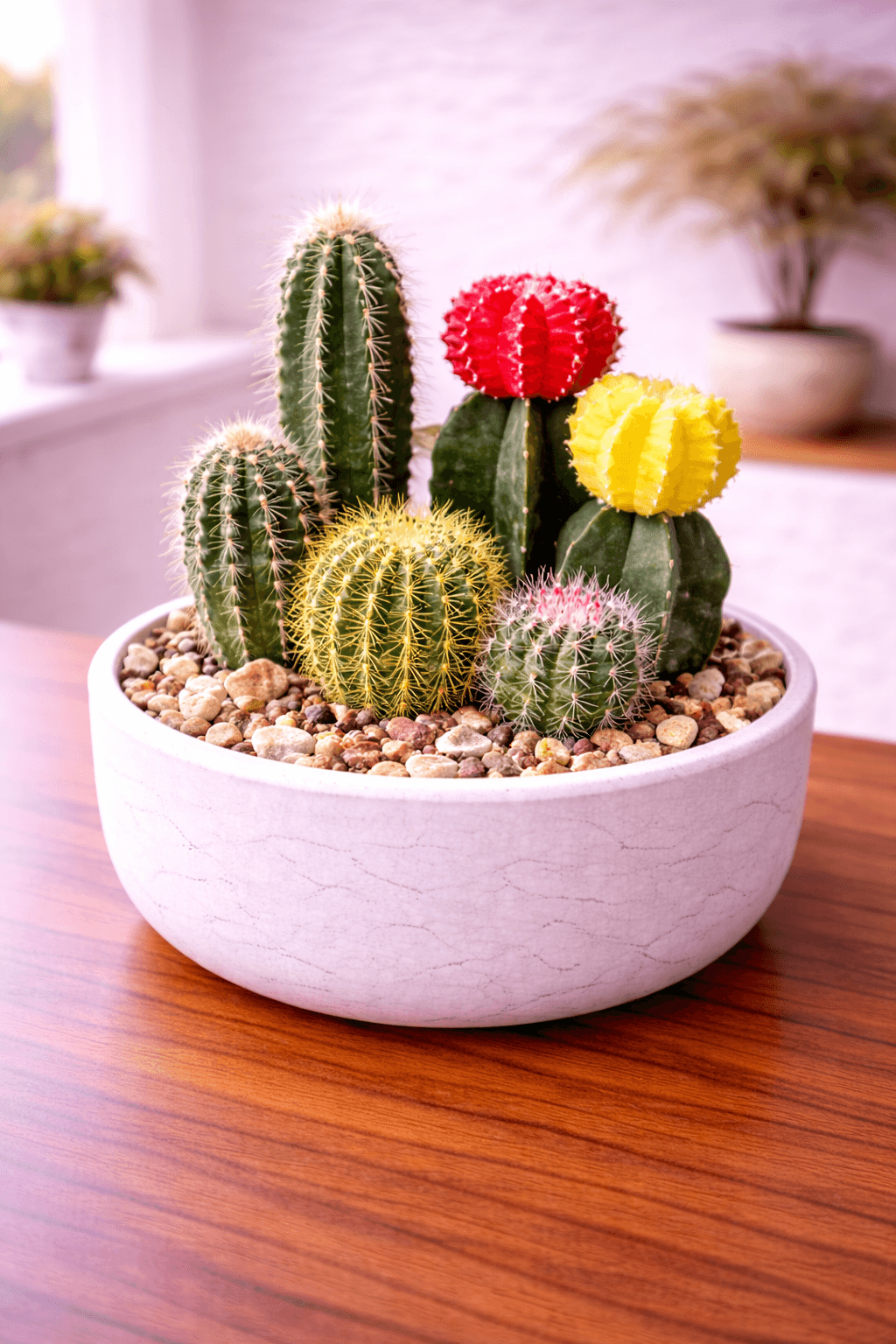 Cactus in a pot with bright light
