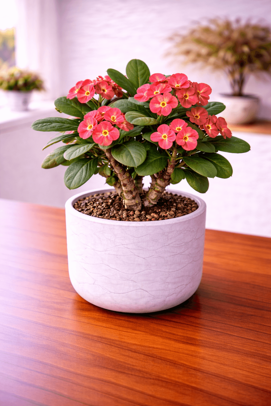 Crown of thorns succulent with small colorful flowers