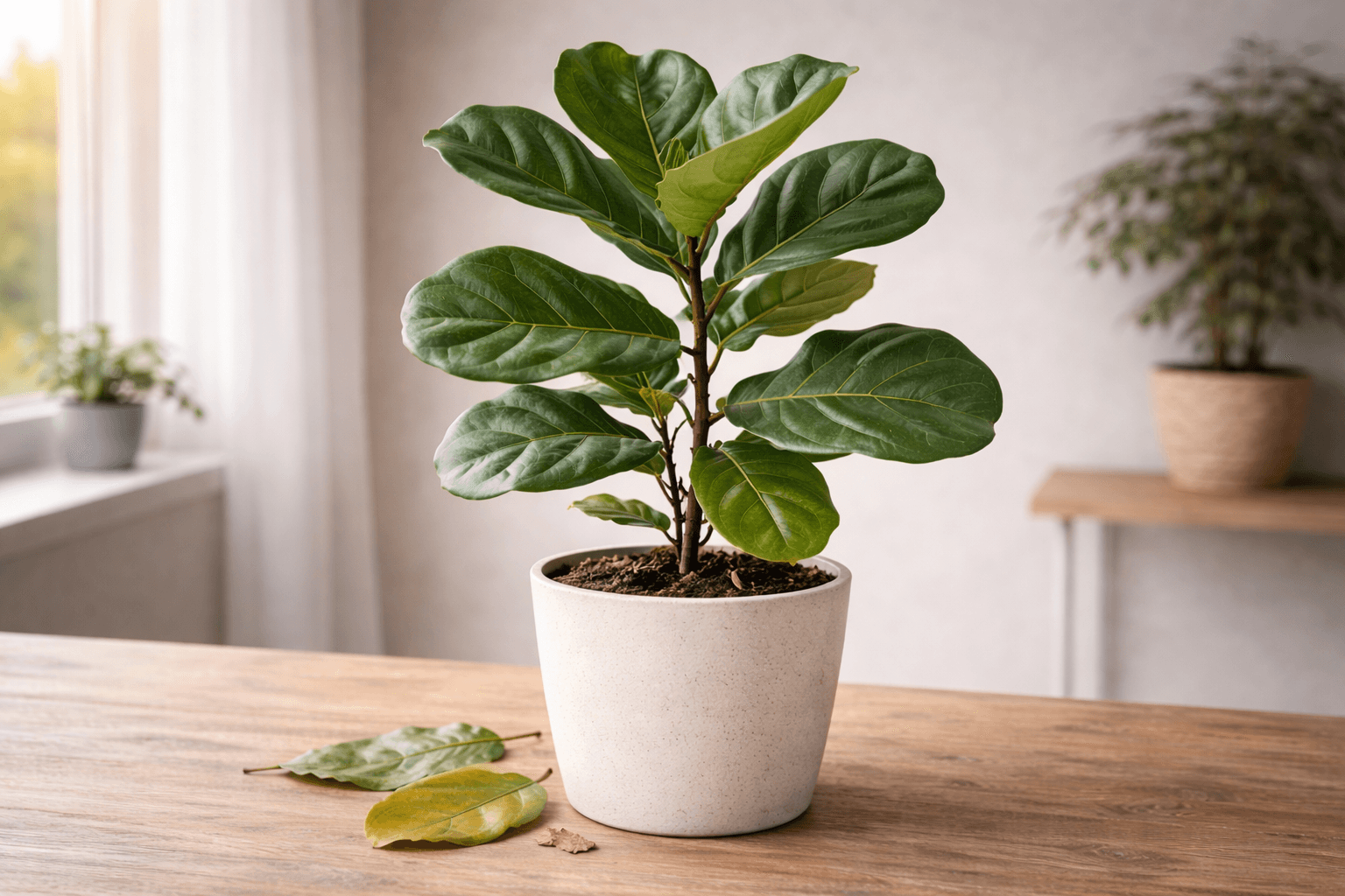 Fiddle leaf fig tree dropping brown leaves onto the floor