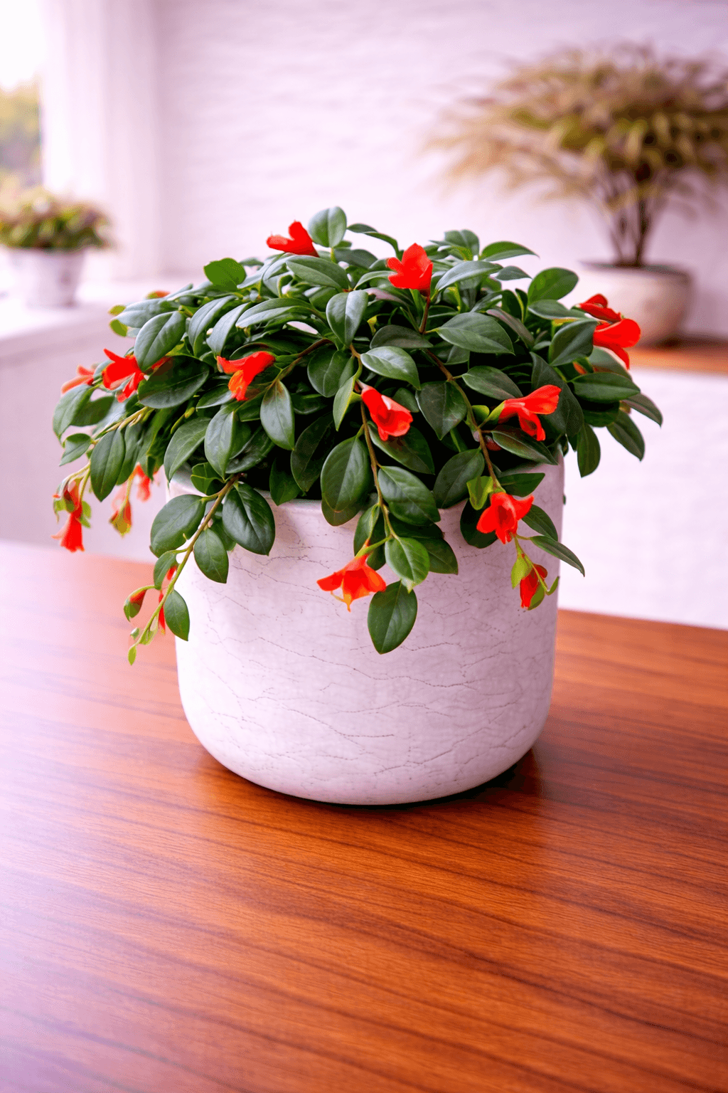 Lipstick plant with red tubular flowers
