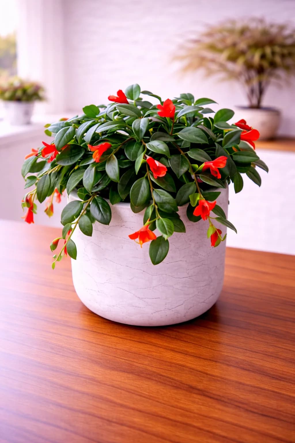 Lipstick plant with red tubular flowers