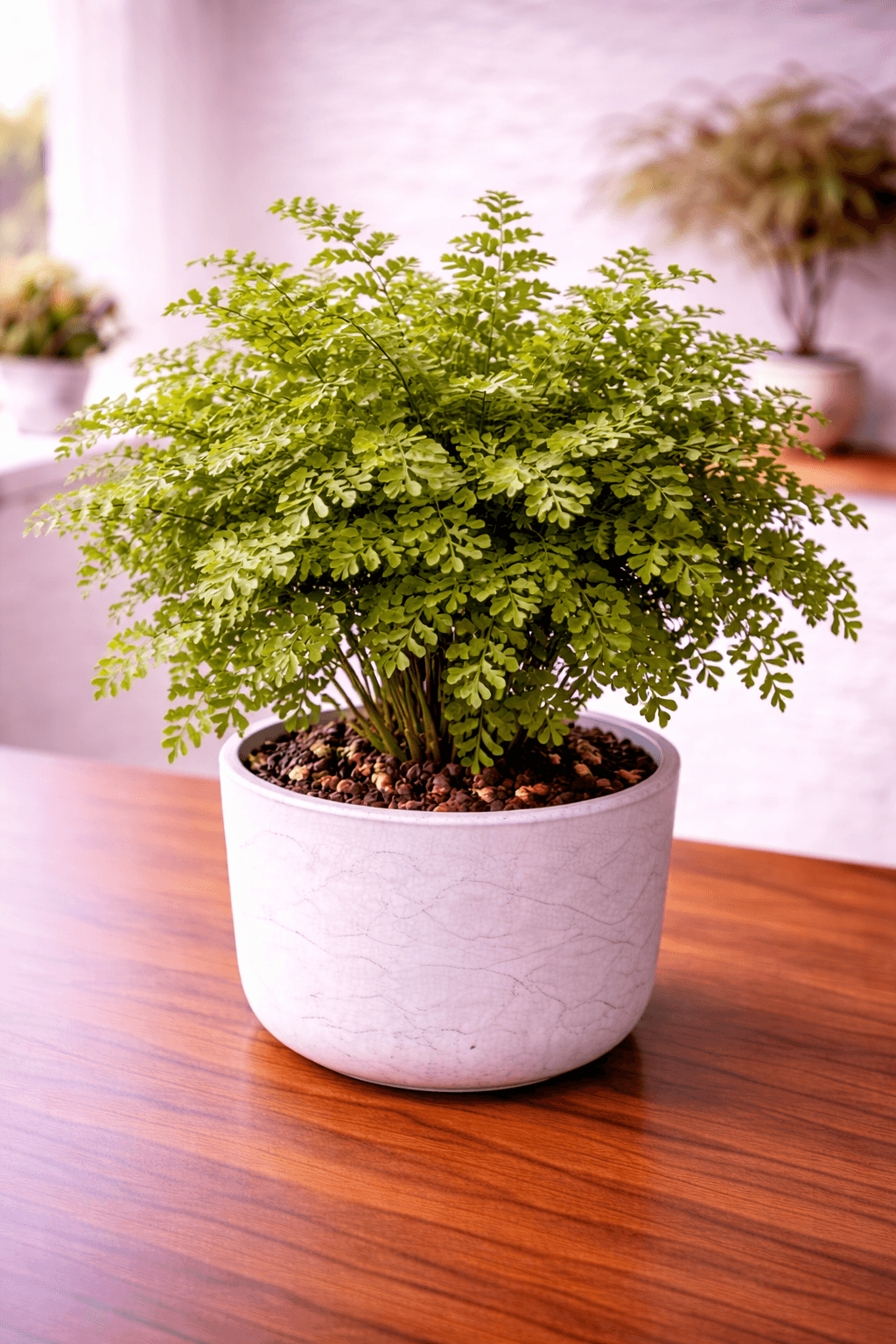 Delicate maidenhair fern with fan-shaped fronds