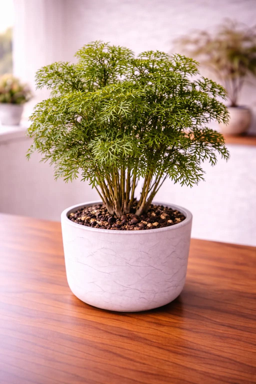 Ming Aralia (Polyscias) with delicate feathery foliage and bonsai-like branching form