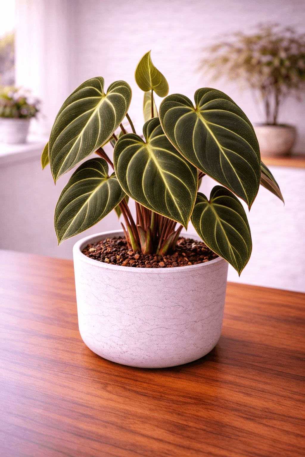 Philodendron melanochrysum with dark velvety heart-shaped leaves