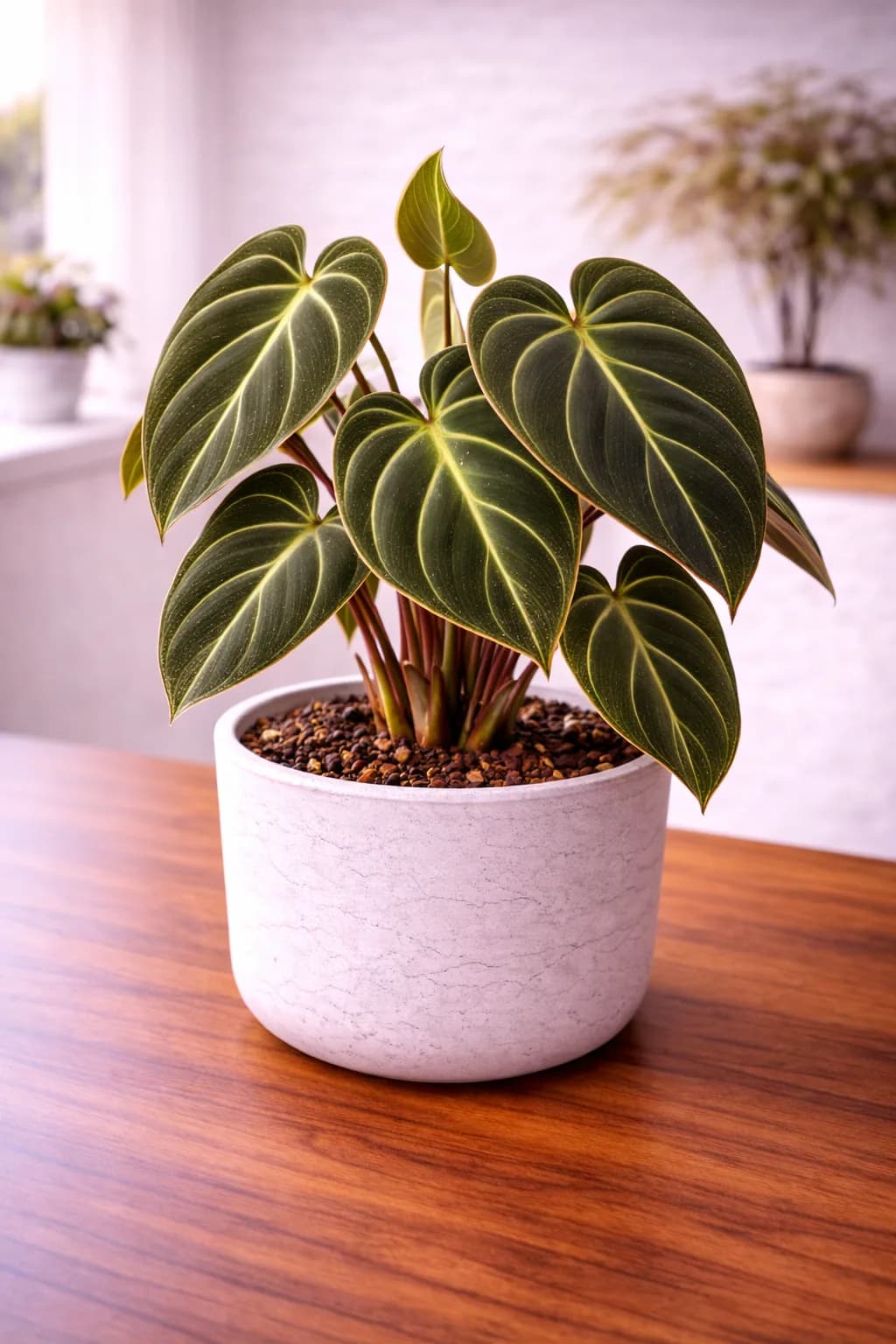Philodendron melanochrysum with dark velvety heart-shaped leaves