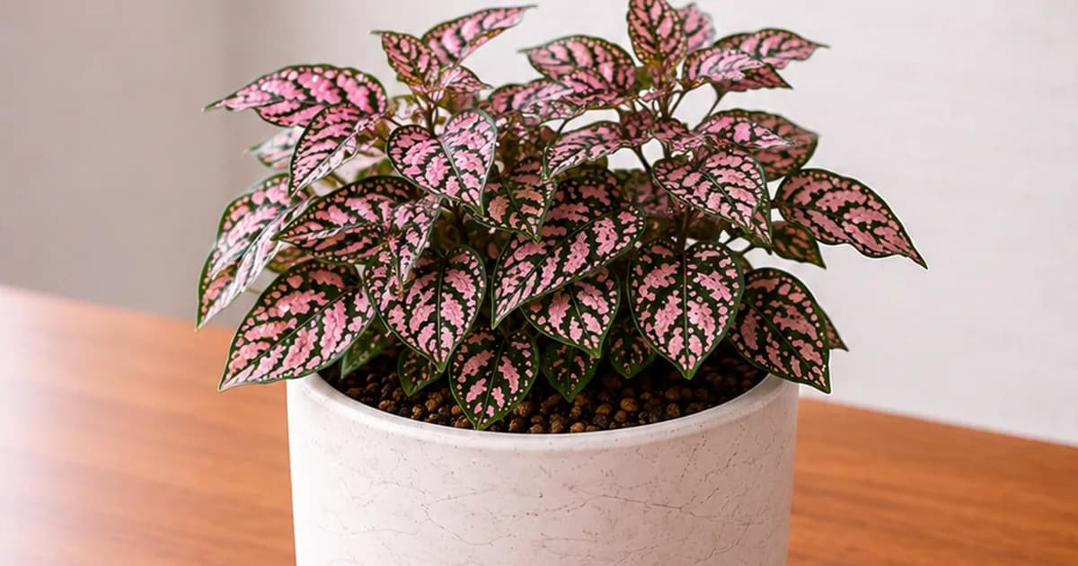 Pink polka dot plant with speckled Hypoestes leaves