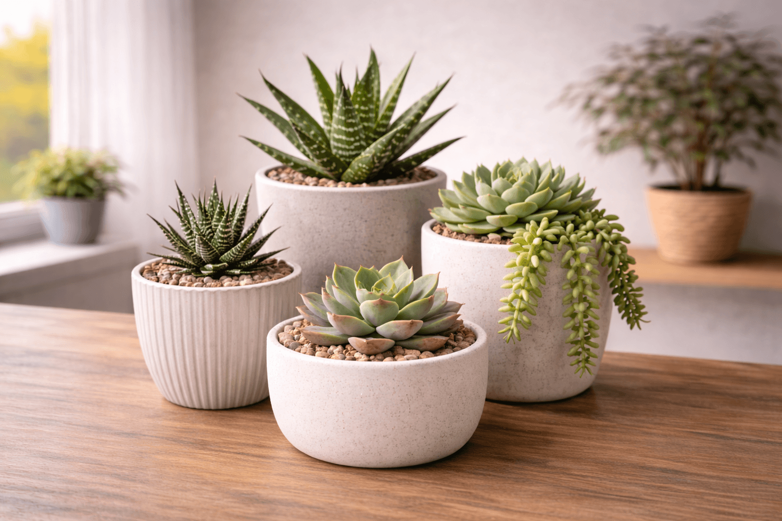 Arrangement of succulents in ceramic pots