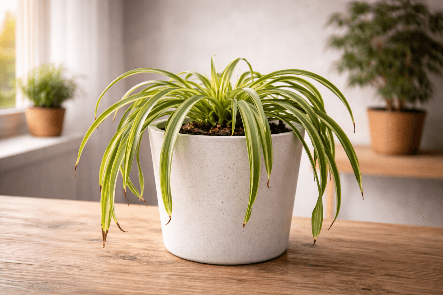 Drooping houseplant in need of water with wilted leaves