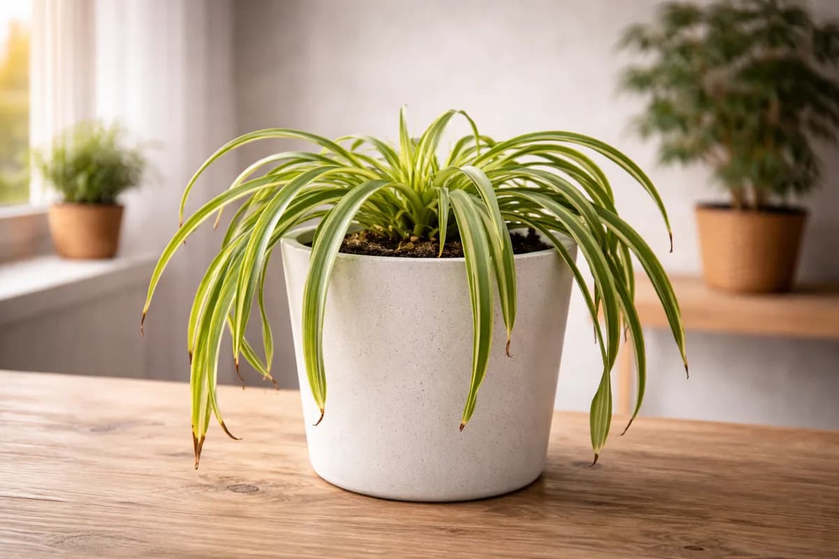Drooping houseplant in need of water with wilted leaves